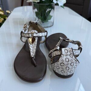 Guess Sandals Brown & White Gold Heart Accent Size 10